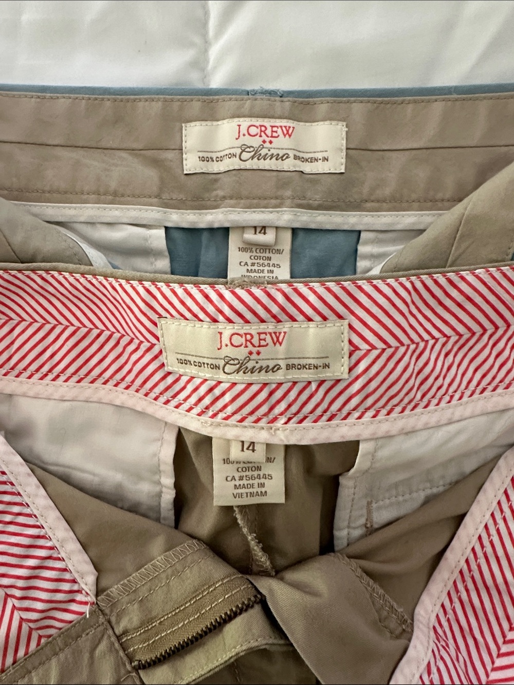 J. Crew set of 2 Robin's Egg Blue / Tan 100% Cotton City Fit Chino shorts (L)
